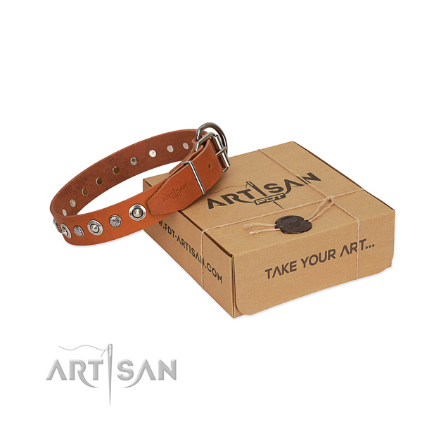Tan Leather Dog Collar with Polished Edges